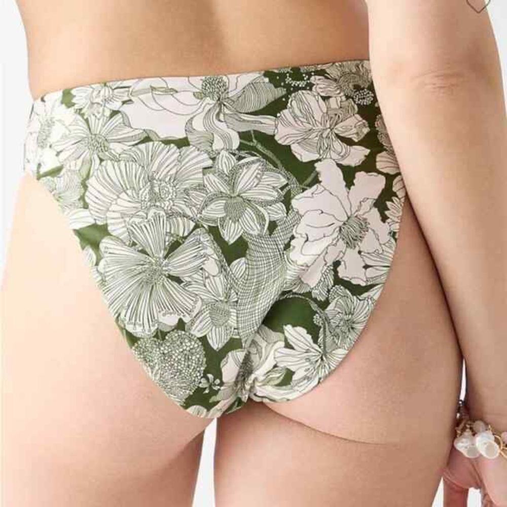 J.Crew High-Rise Cheeky Bikini Bottom in Liberty Linear Canteen Green Floral S - Picture 3 of 7